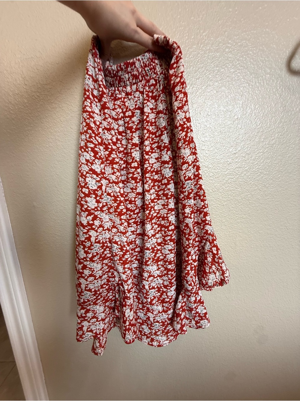 Anthropologie Red and White Floral Midi Skirt